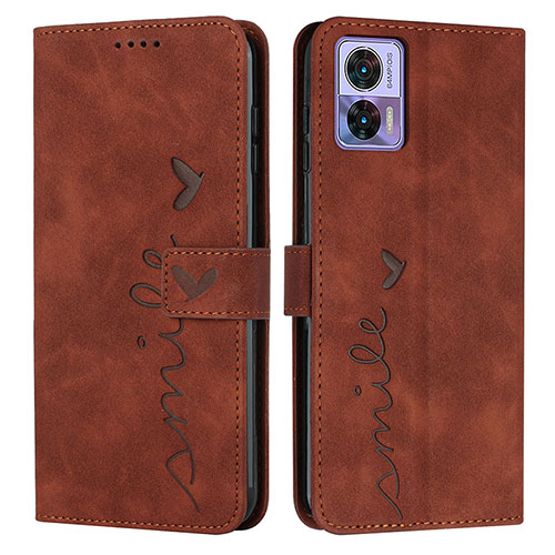 Leather Case Stands Flip Cover Holder Y03X for Motorola Moto Edge 30 Lite 5G Brown