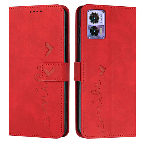 Leather Case Stands Flip Cover Holder Y03X for Motorola Moto Edge 30 Lite 5G Red