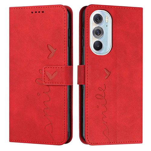 Leather Case Stands Flip Cover Holder Y03X for Motorola Moto Edge 30 Pro 5G Red