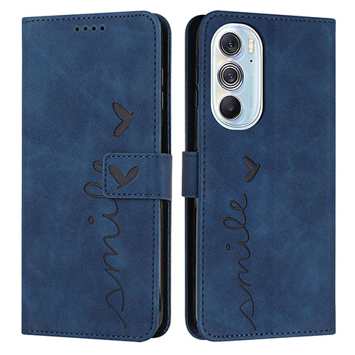 Leather Case Stands Flip Cover Holder Y03X for Motorola Moto Edge Plus (2022) 5G Blue