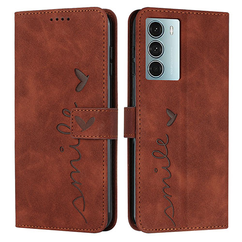 Leather Case Stands Flip Cover Holder Y03X for Motorola Moto Edge S30 5G Brown