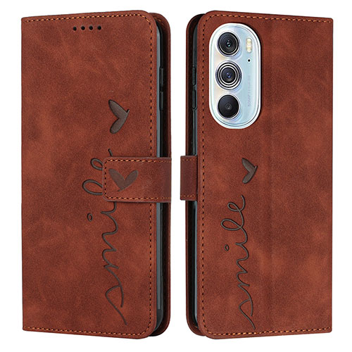 Leather Case Stands Flip Cover Holder Y03X for Motorola Moto Edge X30 5G Brown