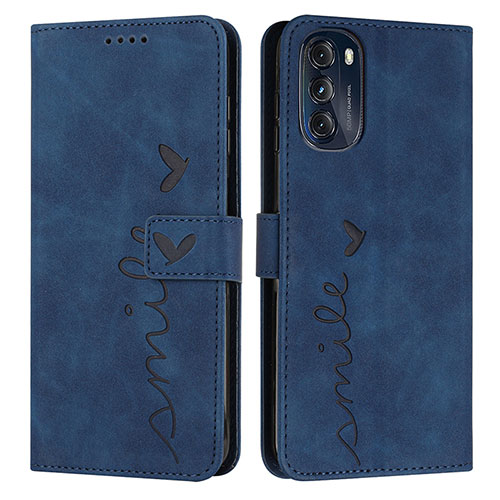 Leather Case Stands Flip Cover Holder Y03X for Motorola Moto G 5G (2022) Blue