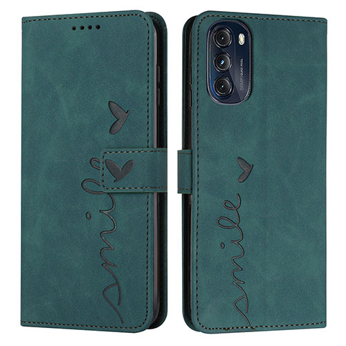 Leather Case Stands Flip Cover Holder Y03X for Motorola Moto G 5G (2022) Green