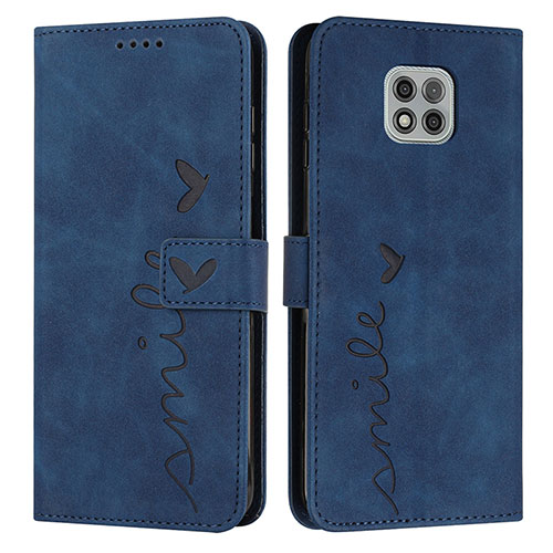 Leather Case Stands Flip Cover Holder Y03X for Motorola Moto G Power (2021) Blue