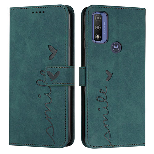 Leather Case Stands Flip Cover Holder Y03X for Motorola Moto G Pure Green