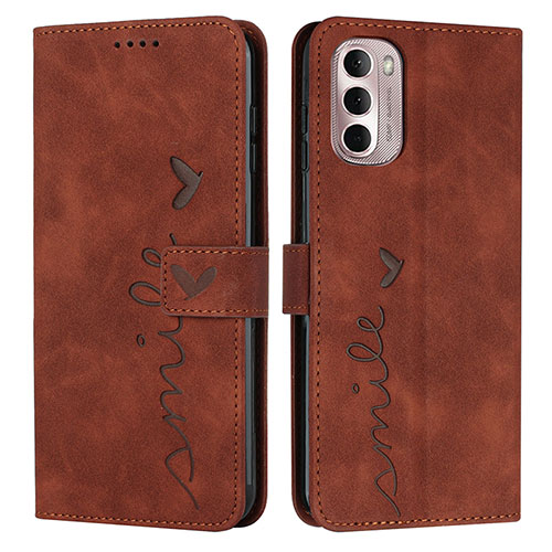 Leather Case Stands Flip Cover Holder Y03X for Motorola Moto G Stylus (2022) 4G Brown