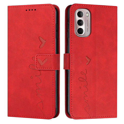 Leather Case Stands Flip Cover Holder Y03X for Motorola Moto G Stylus (2022) 4G Red