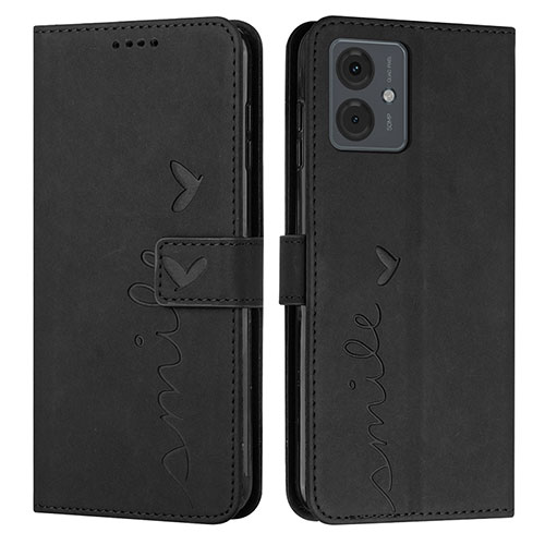 Leather Case Stands Flip Cover Holder Y03X for Motorola Moto G14 Black