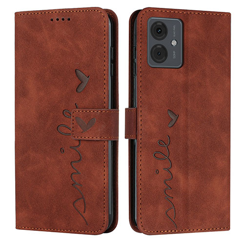 Leather Case Stands Flip Cover Holder Y03X for Motorola Moto G14 Brown