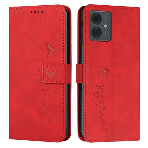 Leather Case Stands Flip Cover Holder Y03X for Motorola Moto G14 Red