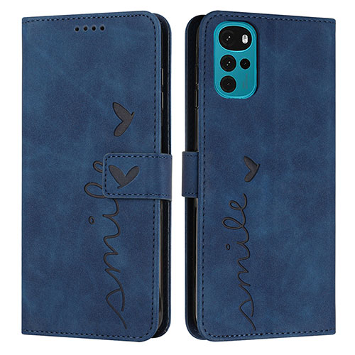 Leather Case Stands Flip Cover Holder Y03X for Motorola Moto G22 Blue