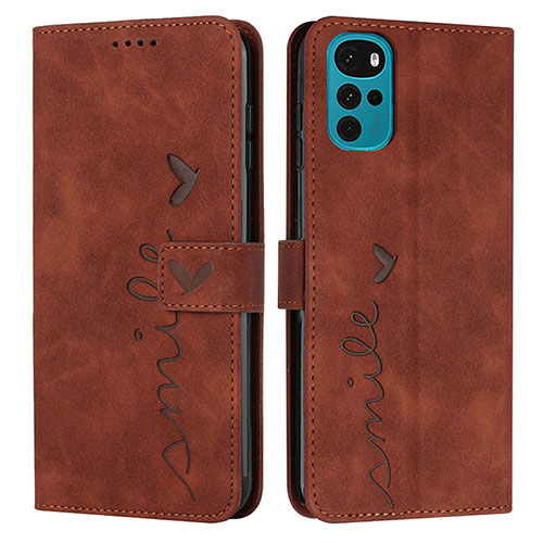 Leather Case Stands Flip Cover Holder Y03X for Motorola Moto G22 Brown