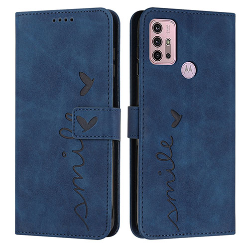 Leather Case Stands Flip Cover Holder Y03X for Motorola Moto G30 Blue