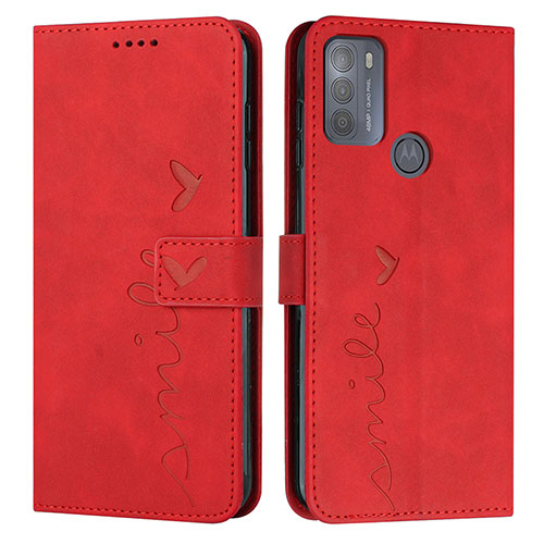 Leather Case Stands Flip Cover Holder Y03X for Motorola Moto G50 Red