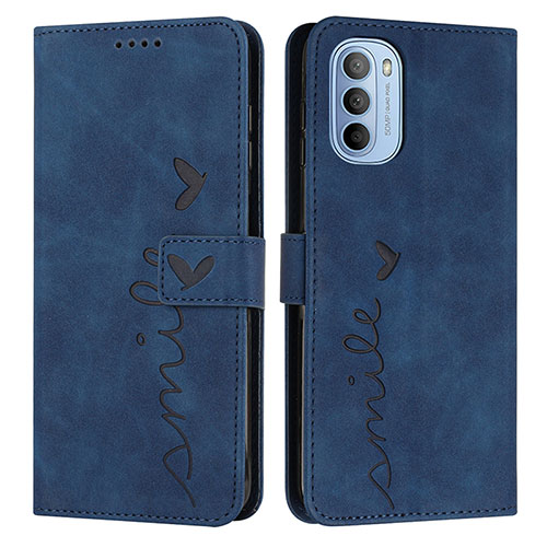 Leather Case Stands Flip Cover Holder Y03X for Motorola Moto G51 5G Blue