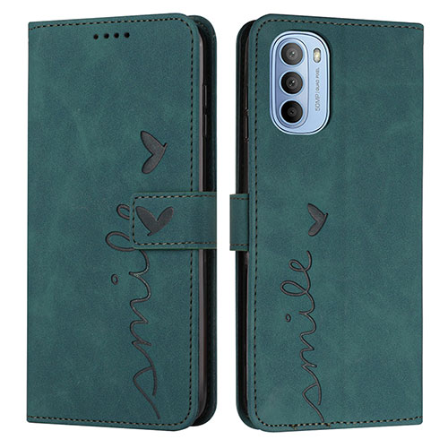 Leather Case Stands Flip Cover Holder Y03X for Motorola Moto G51 5G Green