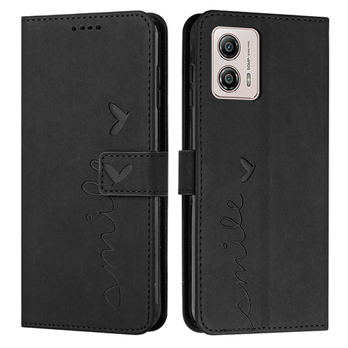 Leather Case Stands Flip Cover Holder Y03X for Motorola Moto G53 5G Black