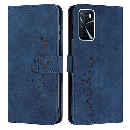 Leather Case Stands Flip Cover Holder Y03X for Oppo A16 Blue