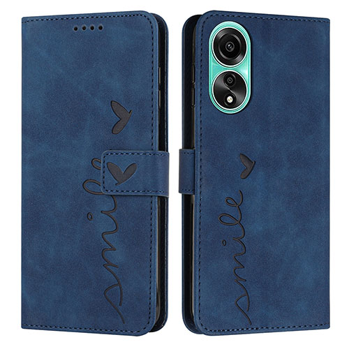 Leather Case Stands Flip Cover Holder Y03X for Oppo A18 Blue