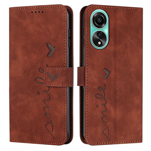 Leather Case Stands Flip Cover Holder Y03X for Oppo A18 Brown