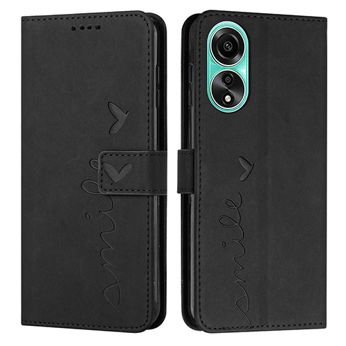 Leather Case Stands Flip Cover Holder Y03X for Oppo A38 Black