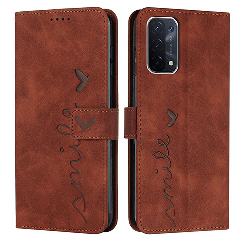 Leather Case Stands Flip Cover Holder Y03X for Oppo A54 5G Brown