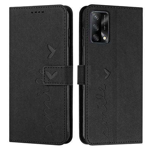 Leather Case Stands Flip Cover Holder Y03X for Oppo A74 4G Black