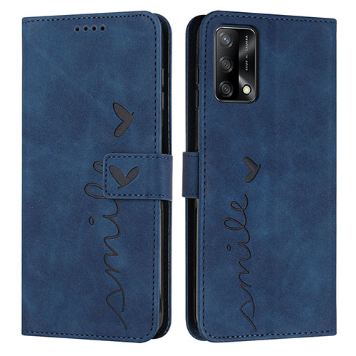 Leather Case Stands Flip Cover Holder Y03X for Oppo A74 4G Blue