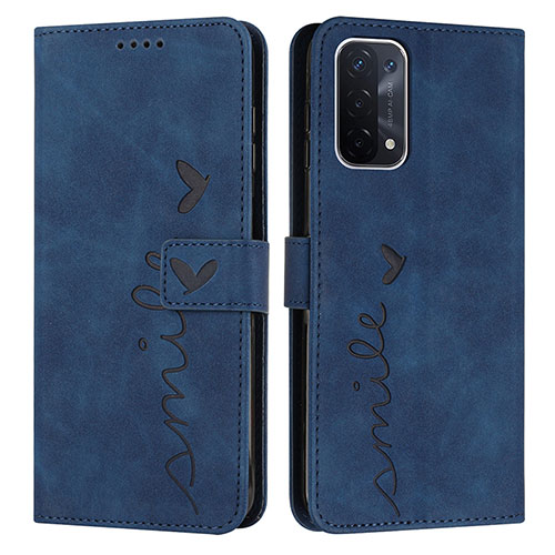 Leather Case Stands Flip Cover Holder Y03X for Oppo A74 5G Blue