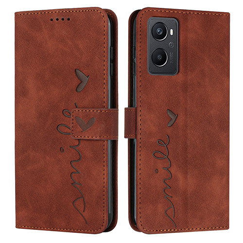 Leather Case Stands Flip Cover Holder Y03X for Oppo A96 4G Brown