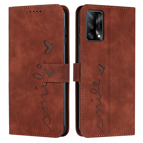 Leather Case Stands Flip Cover Holder Y03X for Oppo F19 Brown