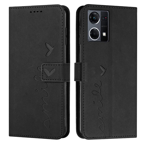 Leather Case Stands Flip Cover Holder Y03X for Oppo F21 Pro 4G Black