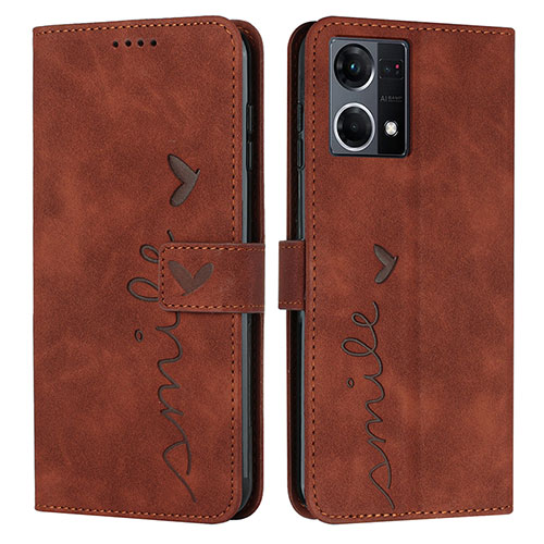 Leather Case Stands Flip Cover Holder Y03X for Oppo F21 Pro 4G Brown
