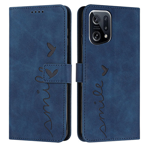 Leather Case Stands Flip Cover Holder Y03X for Oppo Find X5 5G Blue