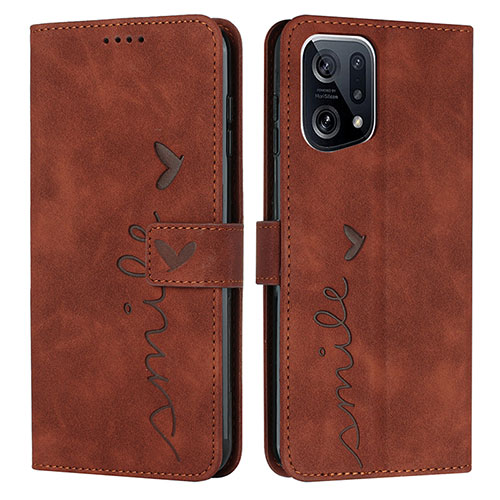 Leather Case Stands Flip Cover Holder Y03X for Oppo Find X5 5G Brown