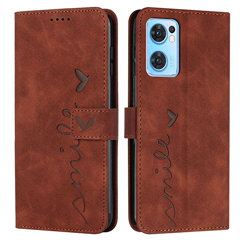 Leather Case Stands Flip Cover Holder Y03X for Oppo Find X5 Lite 5G Brown