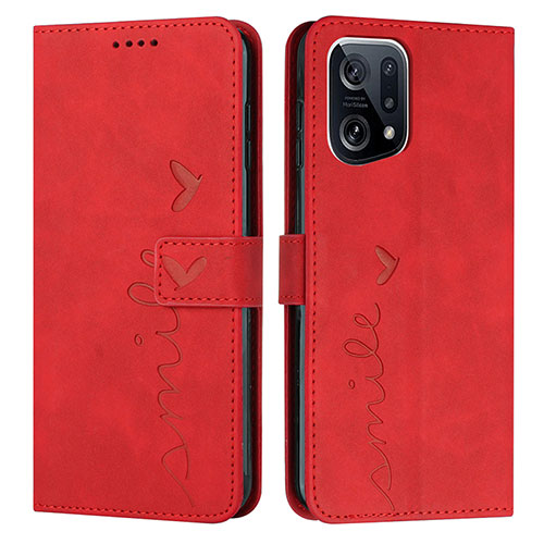 Leather Case Stands Flip Cover Holder Y03X for Oppo Find X5 Pro 5G Red