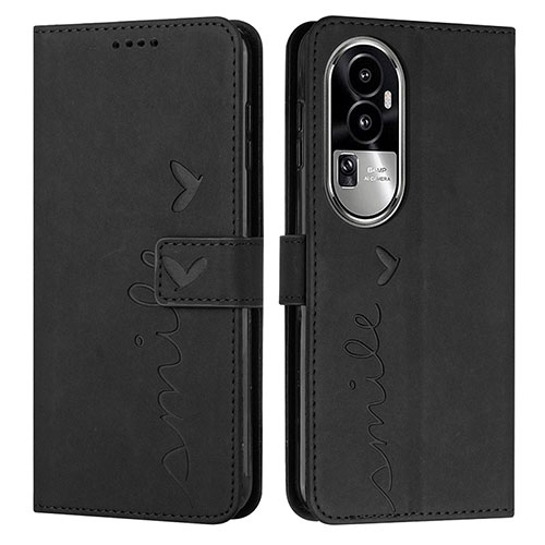 Leather Case Stands Flip Cover Holder Y03X for Oppo Reno10 Pro+ Plus 5G Black