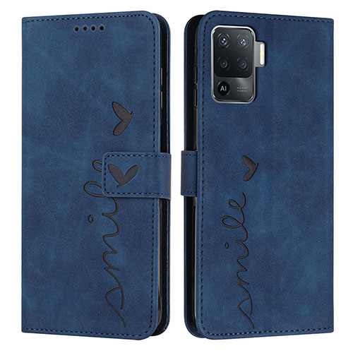 Leather Case Stands Flip Cover Holder Y03X for Oppo Reno5 Lite Blue