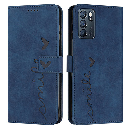 Leather Case Stands Flip Cover Holder Y03X for Oppo Reno6 5G Blue