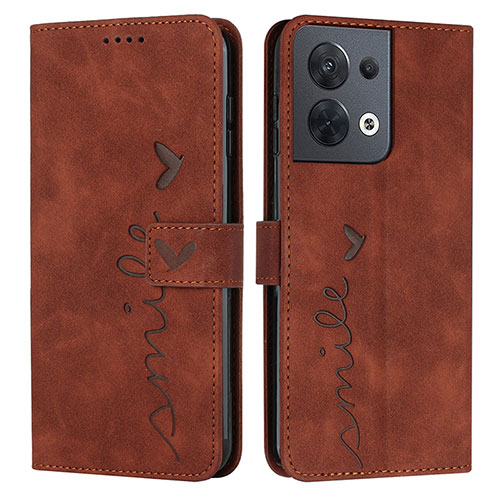 Leather Case Stands Flip Cover Holder Y03X for Oppo Reno9 5G Brown