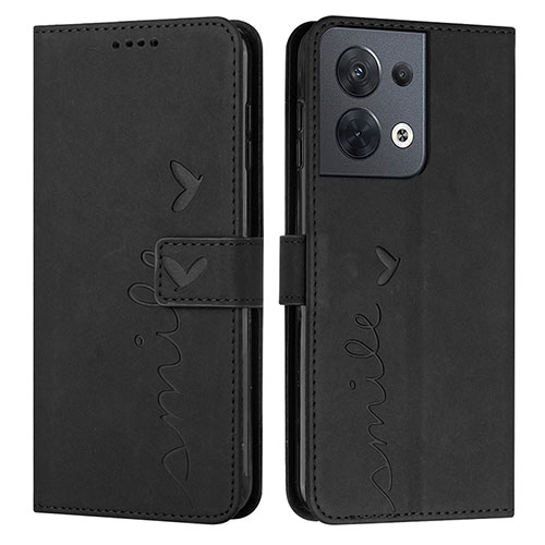 Leather Case Stands Flip Cover Holder Y03X for Oppo Reno9 Pro 5G Black