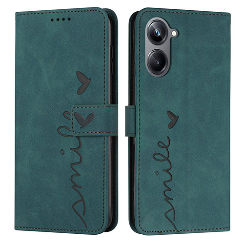 Leather Case Stands Flip Cover Holder Y03X for Realme 10 Pro 5G Green