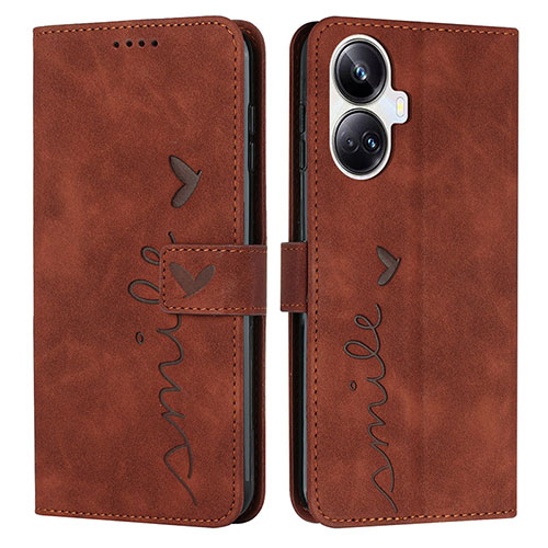 Leather Case Stands Flip Cover Holder Y03X for Realme 10 Pro+ Plus 5G Brown