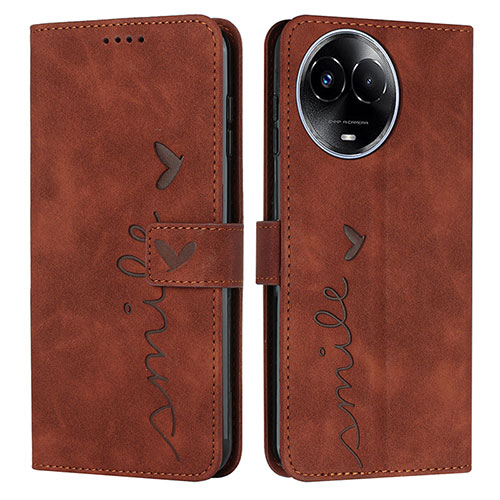 Leather Case Stands Flip Cover Holder Y03X for Realme 11 5G Brown