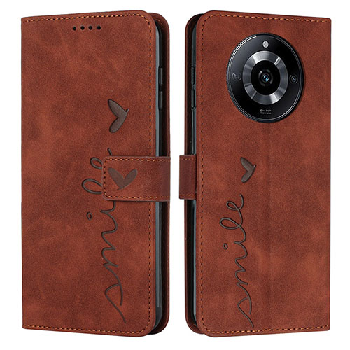 Leather Case Stands Flip Cover Holder Y03X for Realme 11 Pro 5G Brown