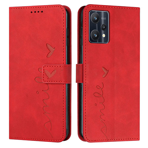 Leather Case Stands Flip Cover Holder Y03X for Realme 9 4G Red