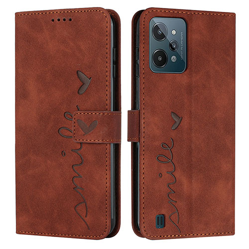 Leather Case Stands Flip Cover Holder Y03X for Realme C31 Brown