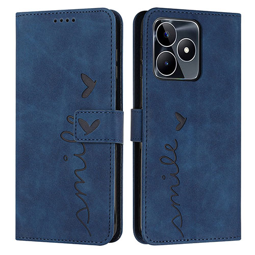 Leather Case Stands Flip Cover Holder Y03X for Realme C53 Blue